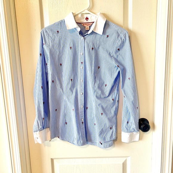 BROOKS BROTHERS Red Fleece Rose Embroidered Striped Button Down Shirt—SZ. 4 - Picture 7 of 14